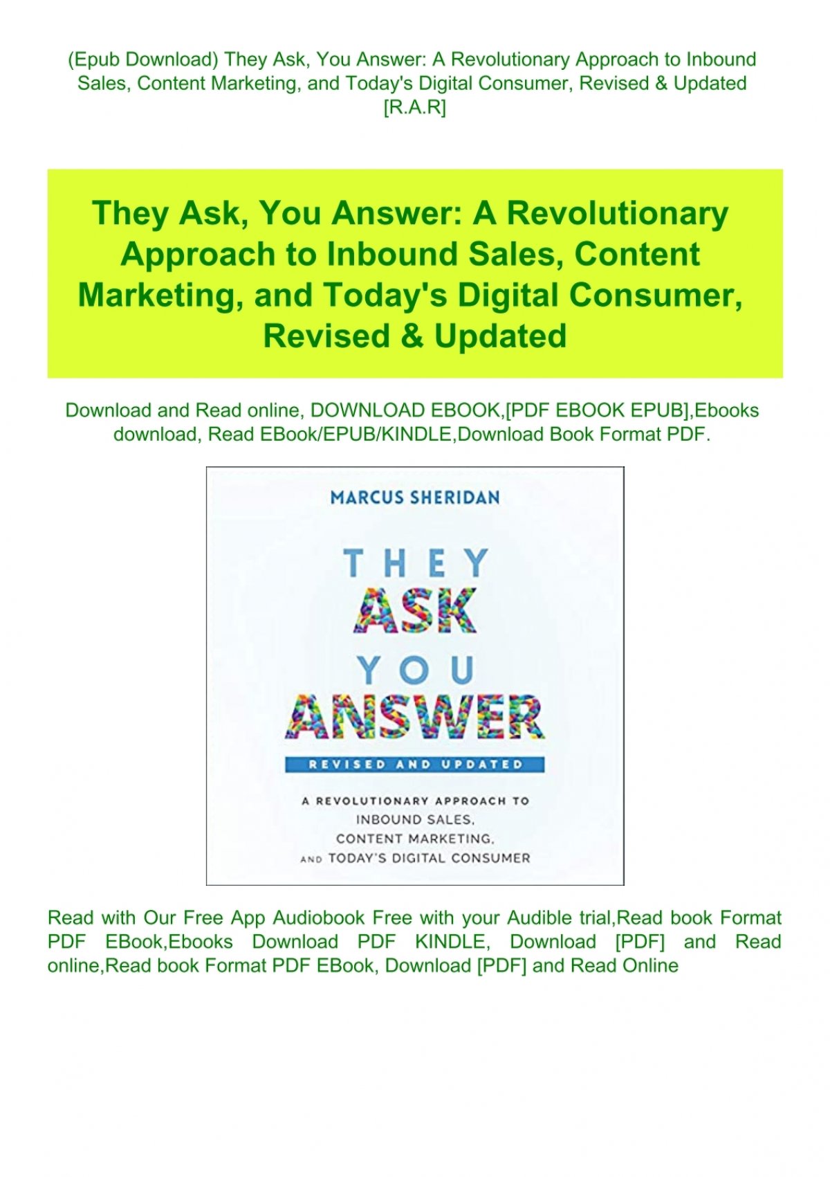 Epub Download) They Ask You Answer A Revolutionary Approach To.