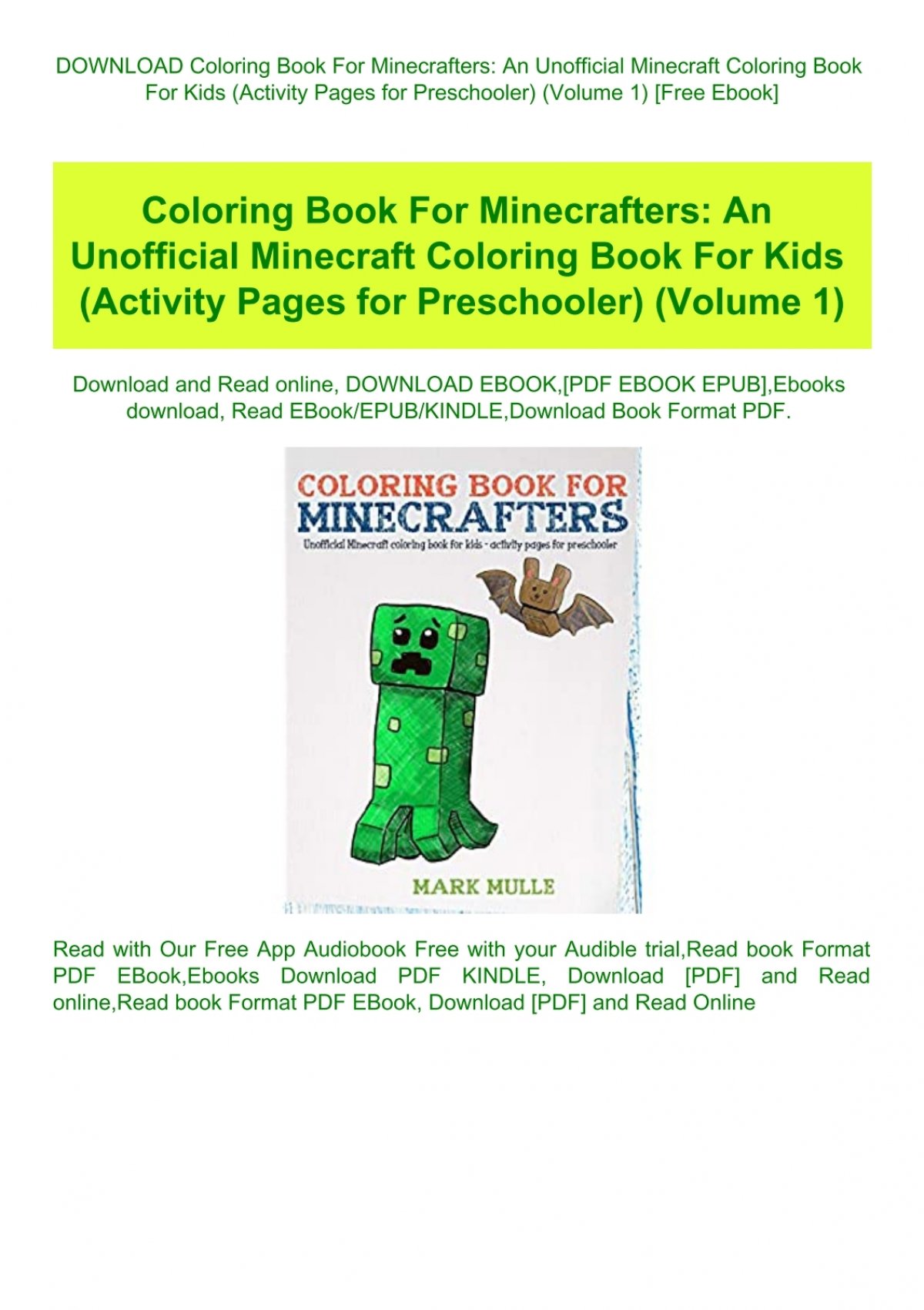Download Download Coloring Book For Minecrafters An Unofficial Minecraft Coloring Book For Kids Activity Pages For Preschooler Volume 1 Free Ebook