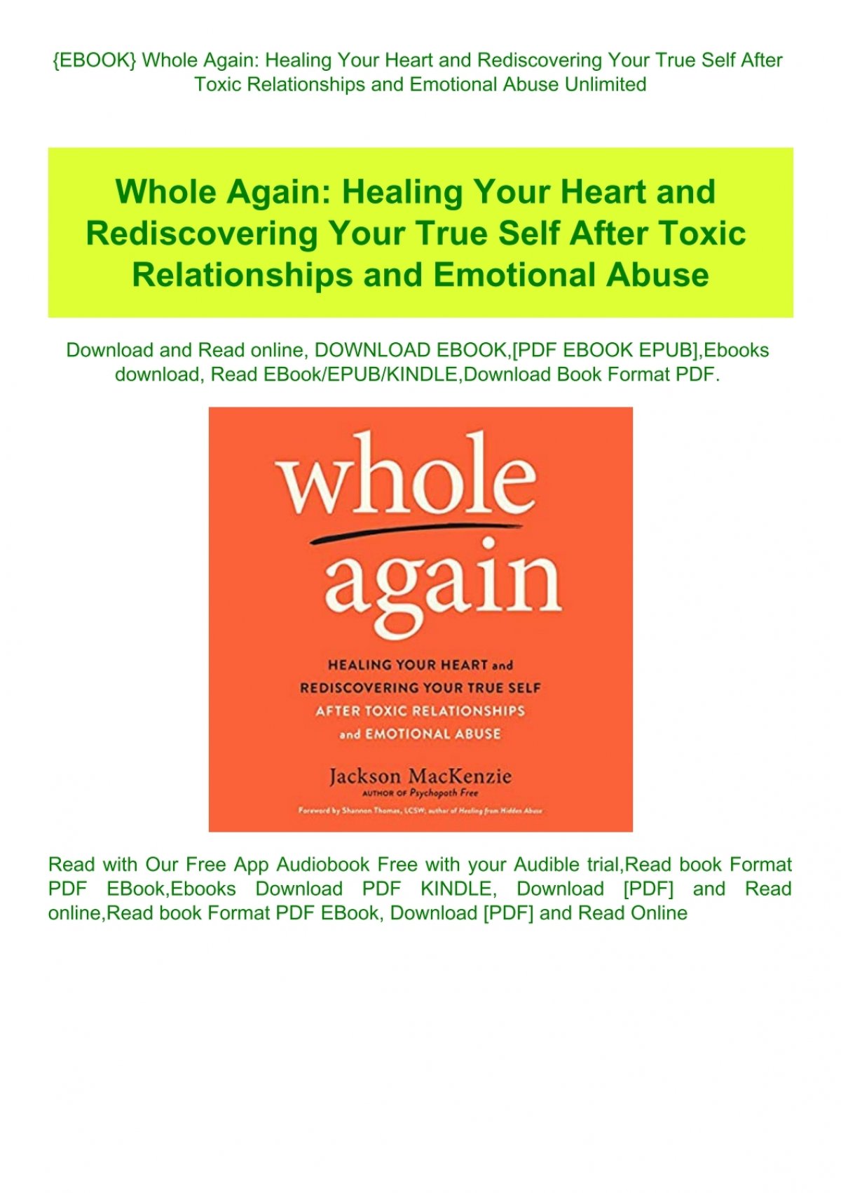 {ebook} Whole Again Healing Your Heart And Rediscovering Your True Self After Toxic
