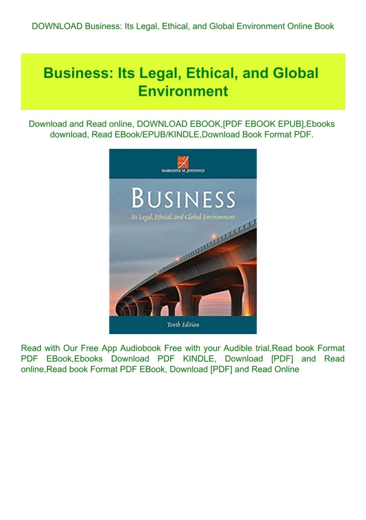 DOWNLOAD Business Its Legal Ethical and Global Environment Online Book