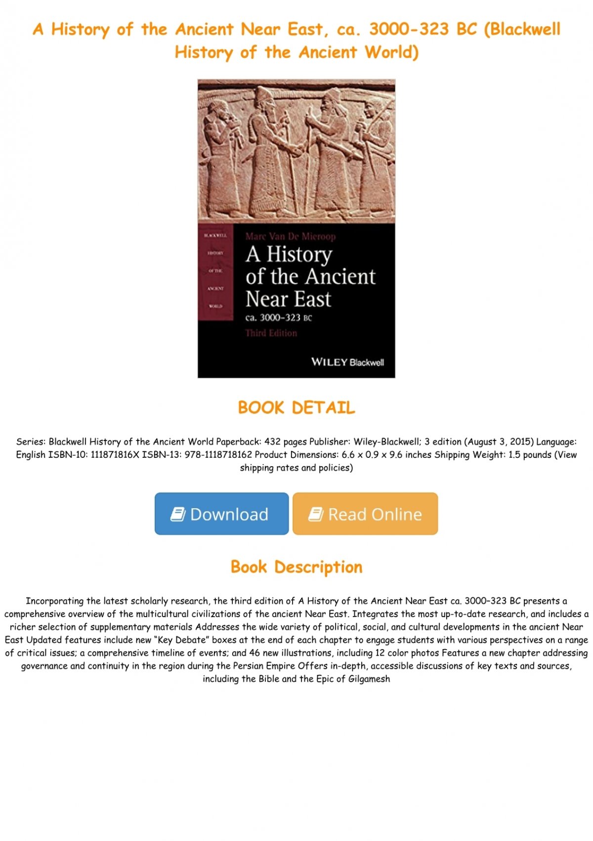 [PDF] D.O.W.N.L.O.A.D A History of the Ancient Near East, ca. 3000-323 ...