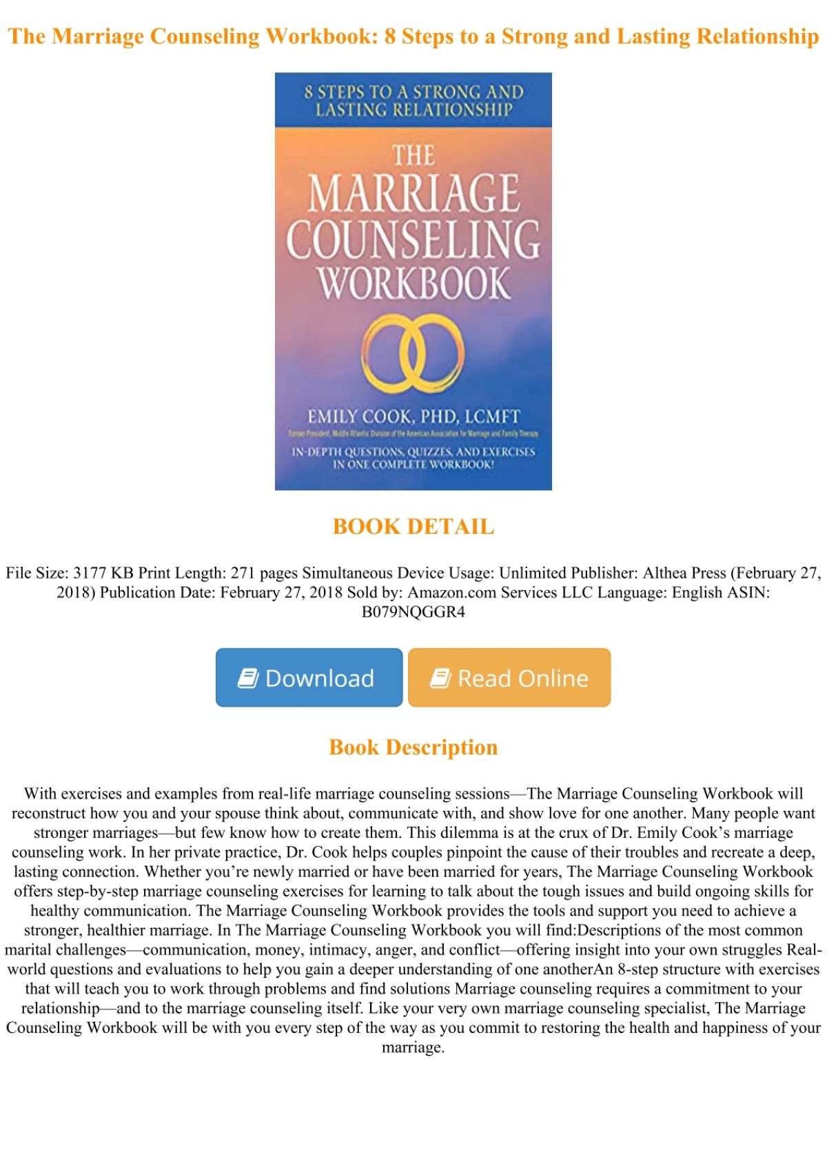 Pdf Download The Marriage Counseling Workbook 8 Steps To A Strong