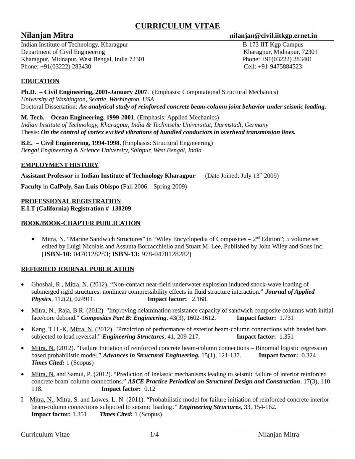 Current CV - Indian Institute of Technology Kharagpur