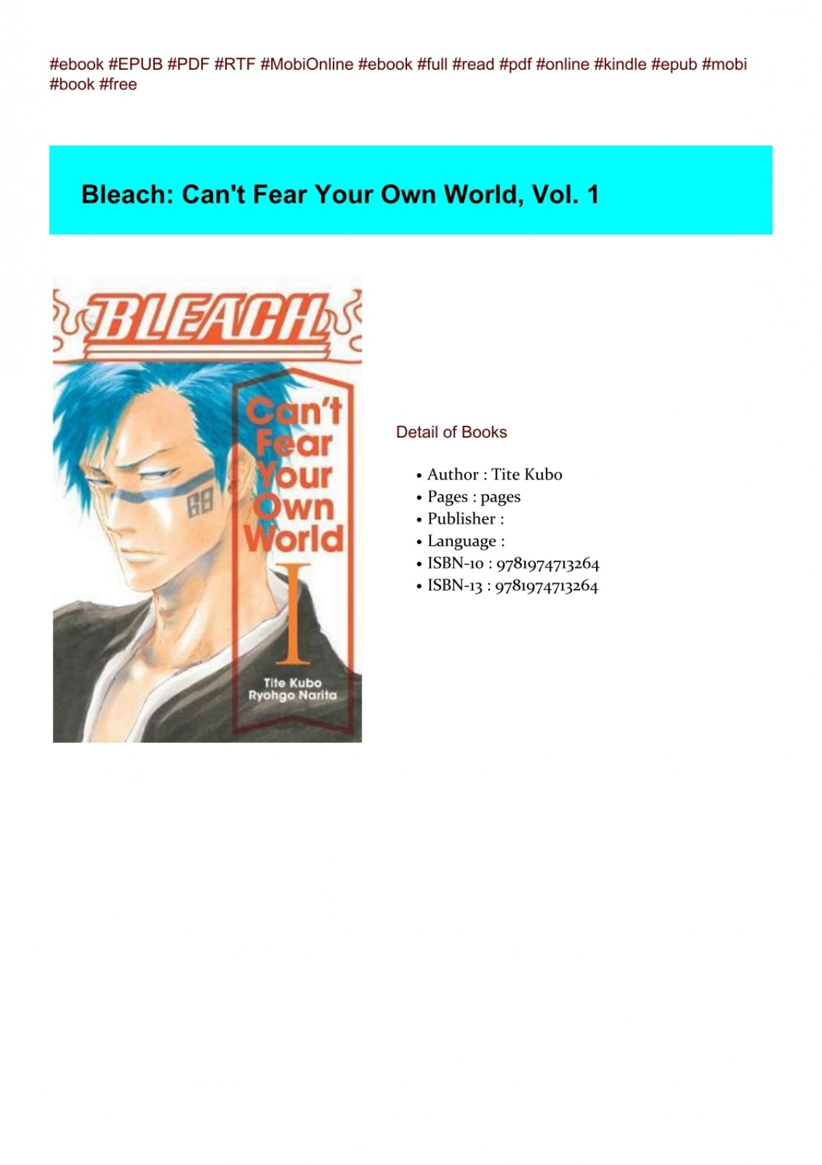 Read Epub Bleach Can T Fear Your Own World Vol 1 By Tite Kubo