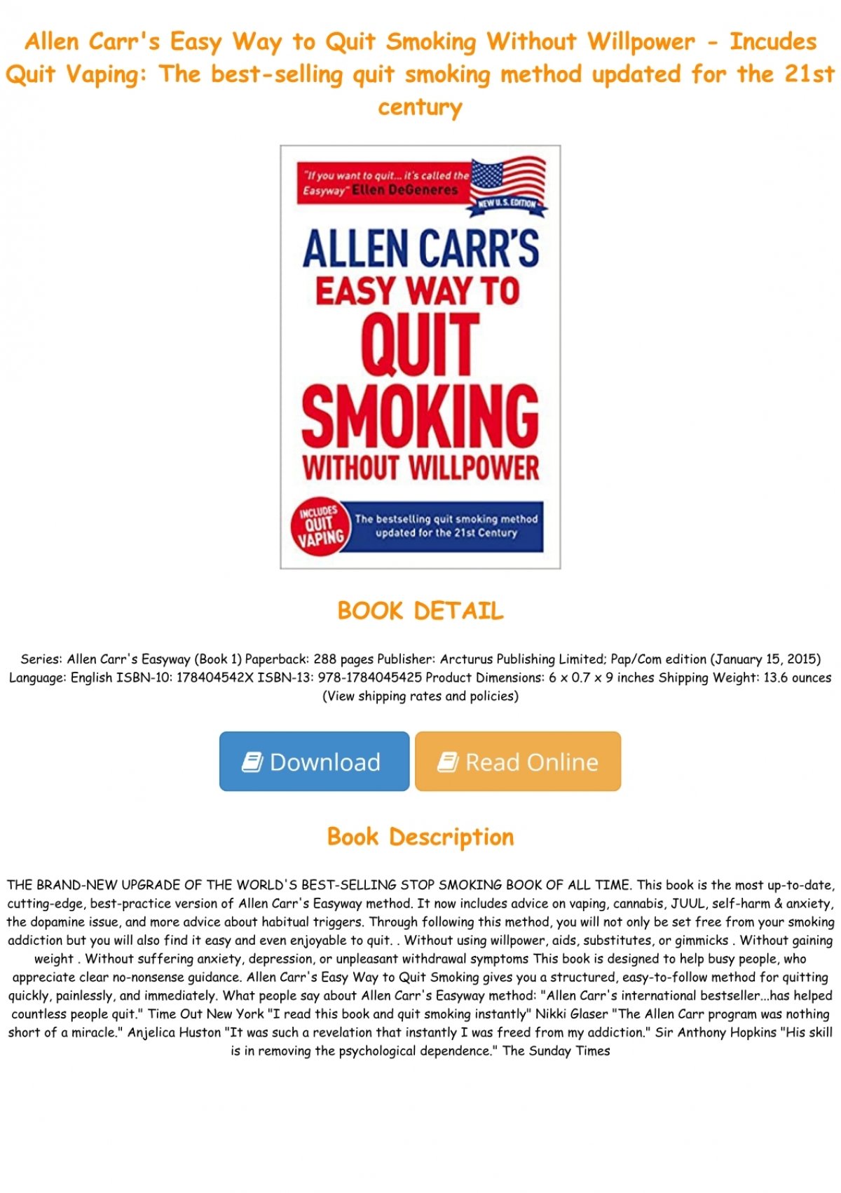 Allen Carr's Easy Way to Quit Smoking Without Willpower - Includes