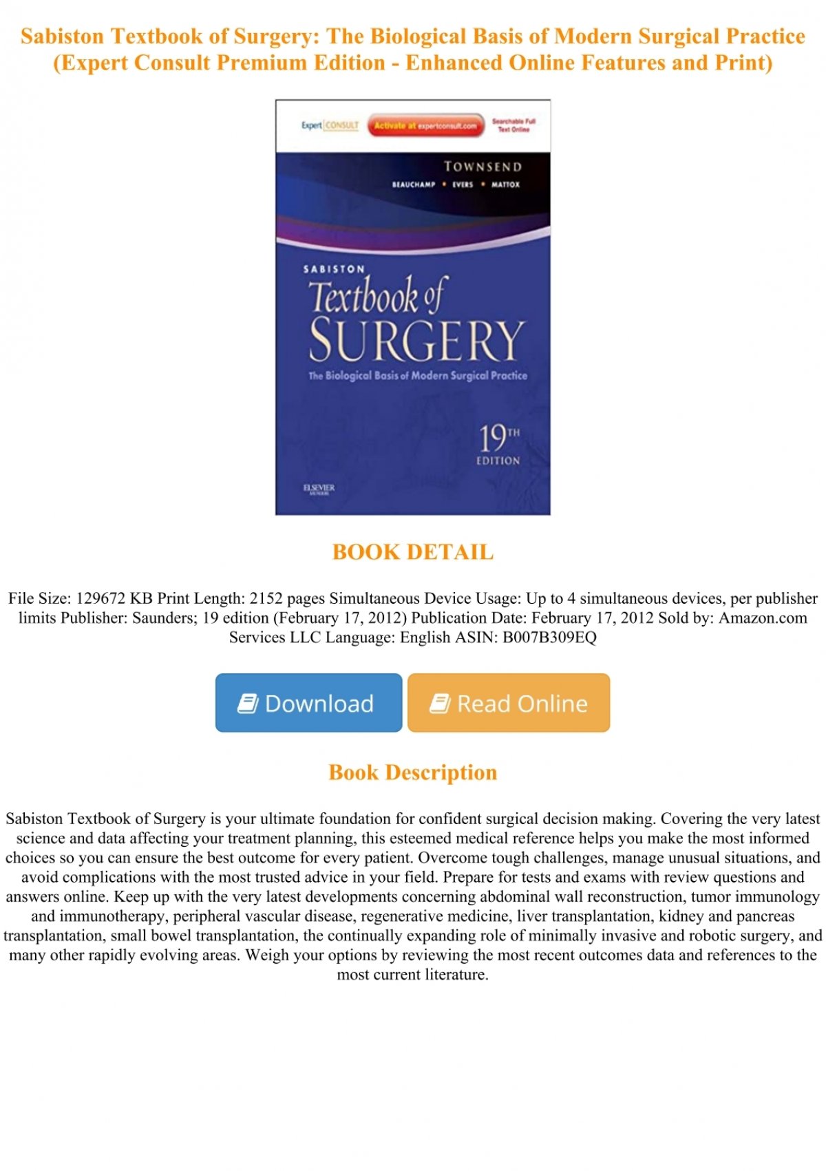 [DOWNLOAD -PDF-] Sabiston Textbook of Surgery: The Biological Basis of
