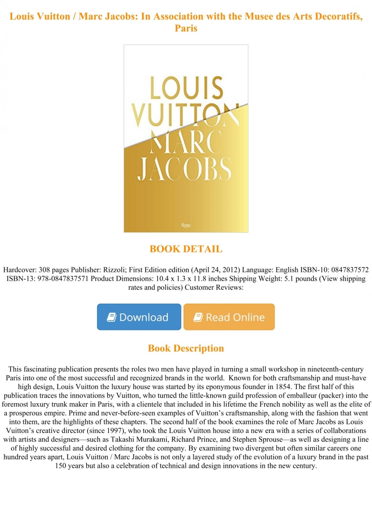 Louis Vuitton / Marc Jacobs: In Association with the Musee des Arts  Decoratifs, Paris