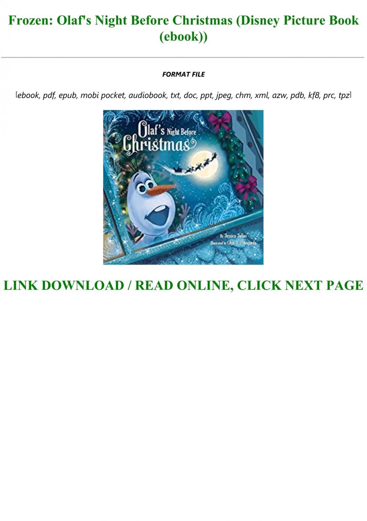 Frozen Olafs Night Before Christmas Disney Picture Book Ebook Download Free Ebook