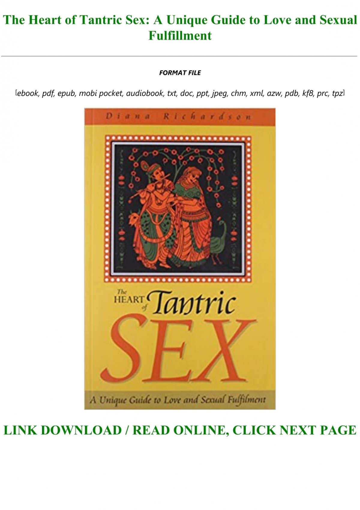 The Heart Of Tantric Sex A Unique Guide To Love And Sexual Fulfillment