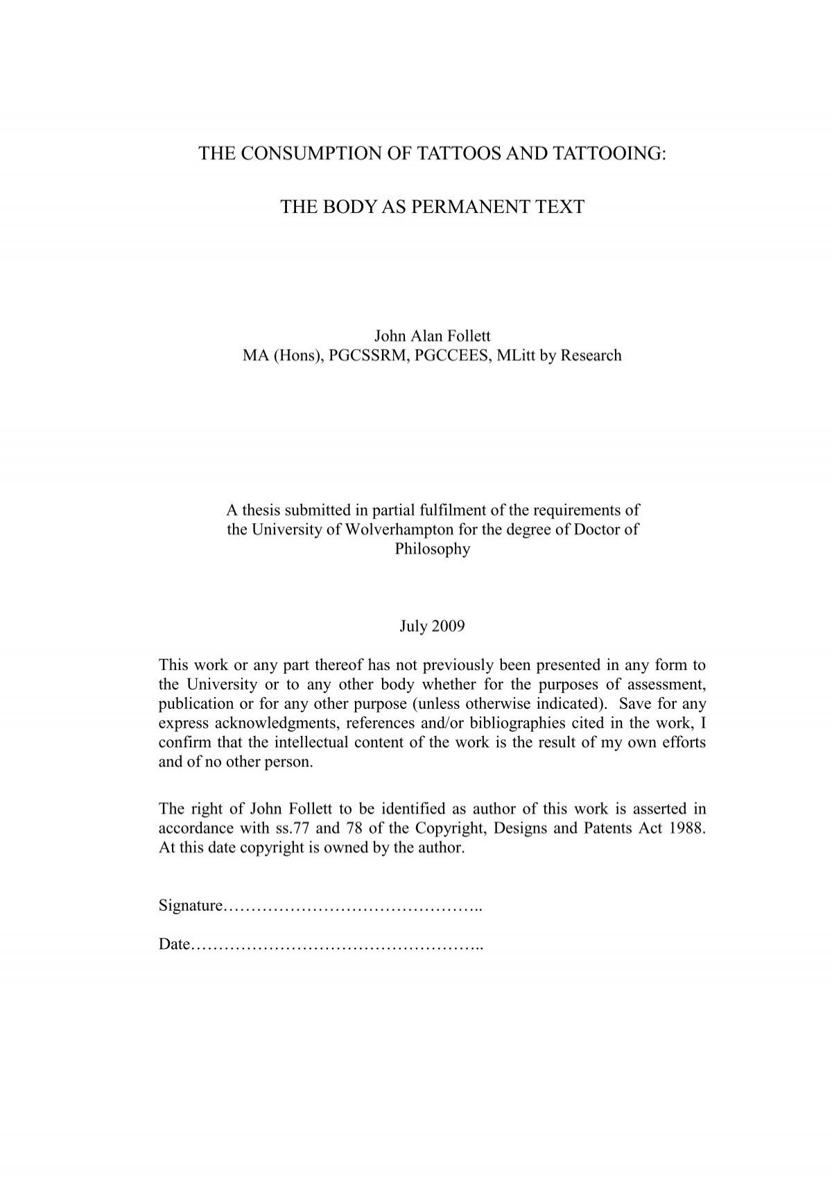 The Body As Permanent Text Wolverhampton Intellectual Repository