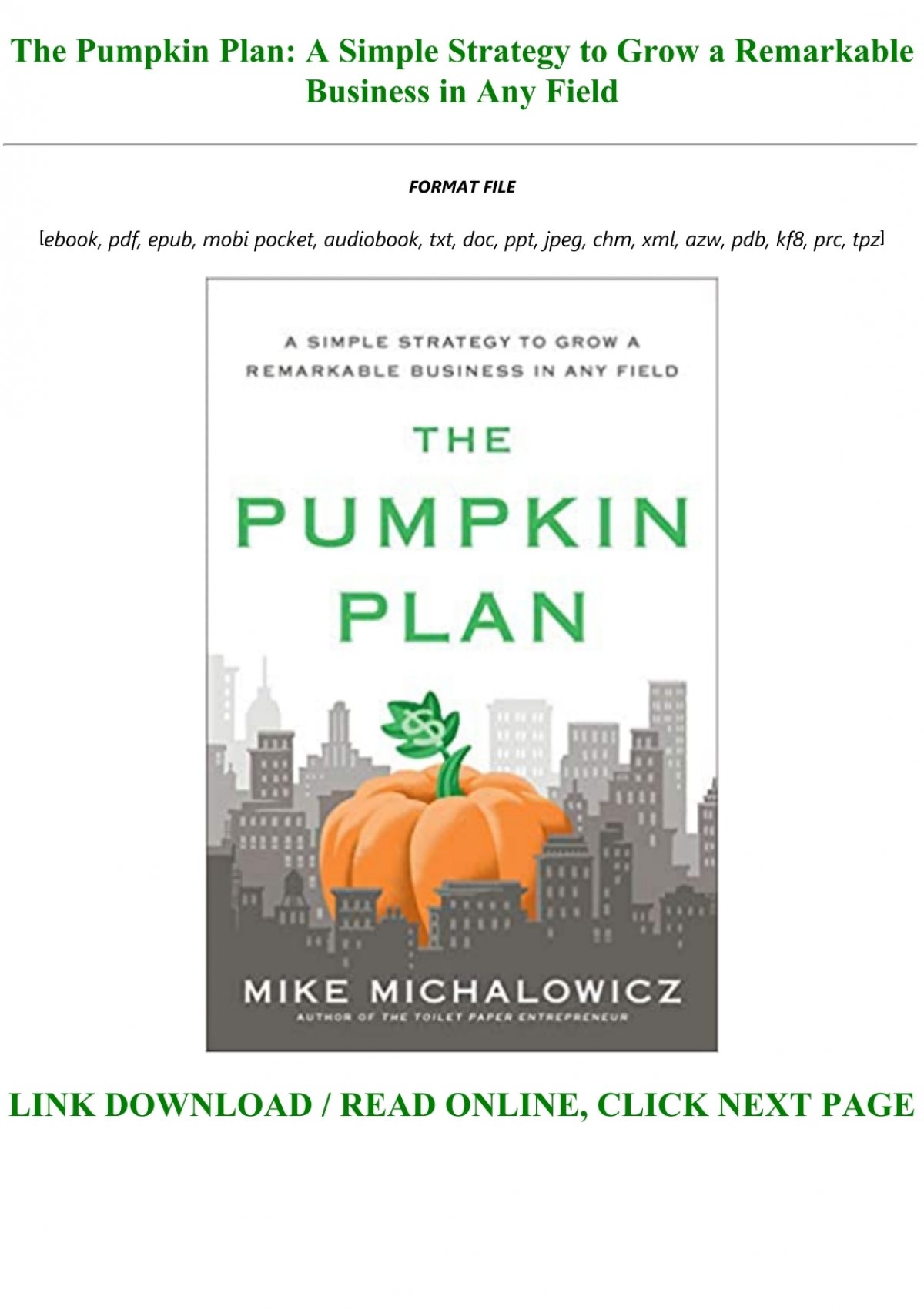 The Pumpkin Plan A Simple Strategy To Grow A Remarkable Business In Any Field