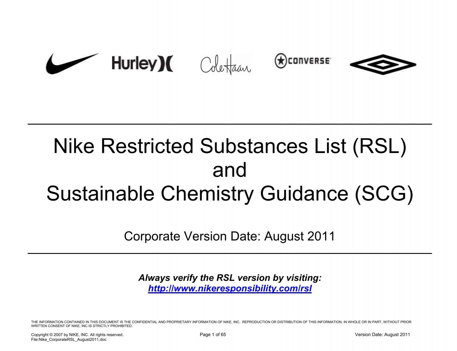 Jongleren levering aan huis pauze Nike Restricted Substances List (RSL) and Sustainable ... - NIKE, Inc.
