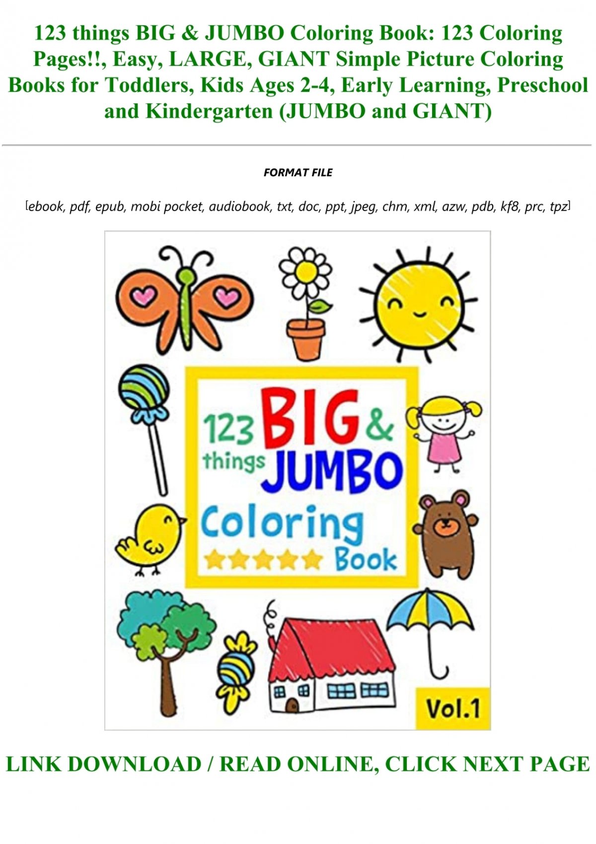 Download Ebook P D F 123 Things Big Jumbo Coloring Book 123 Coloring Pages Easy Large Giant Simple Picture Coloring Books For Toddlers Kids Ages 2 4 Early Learning Preschool And Kindergarten Jumbo And Giant Full