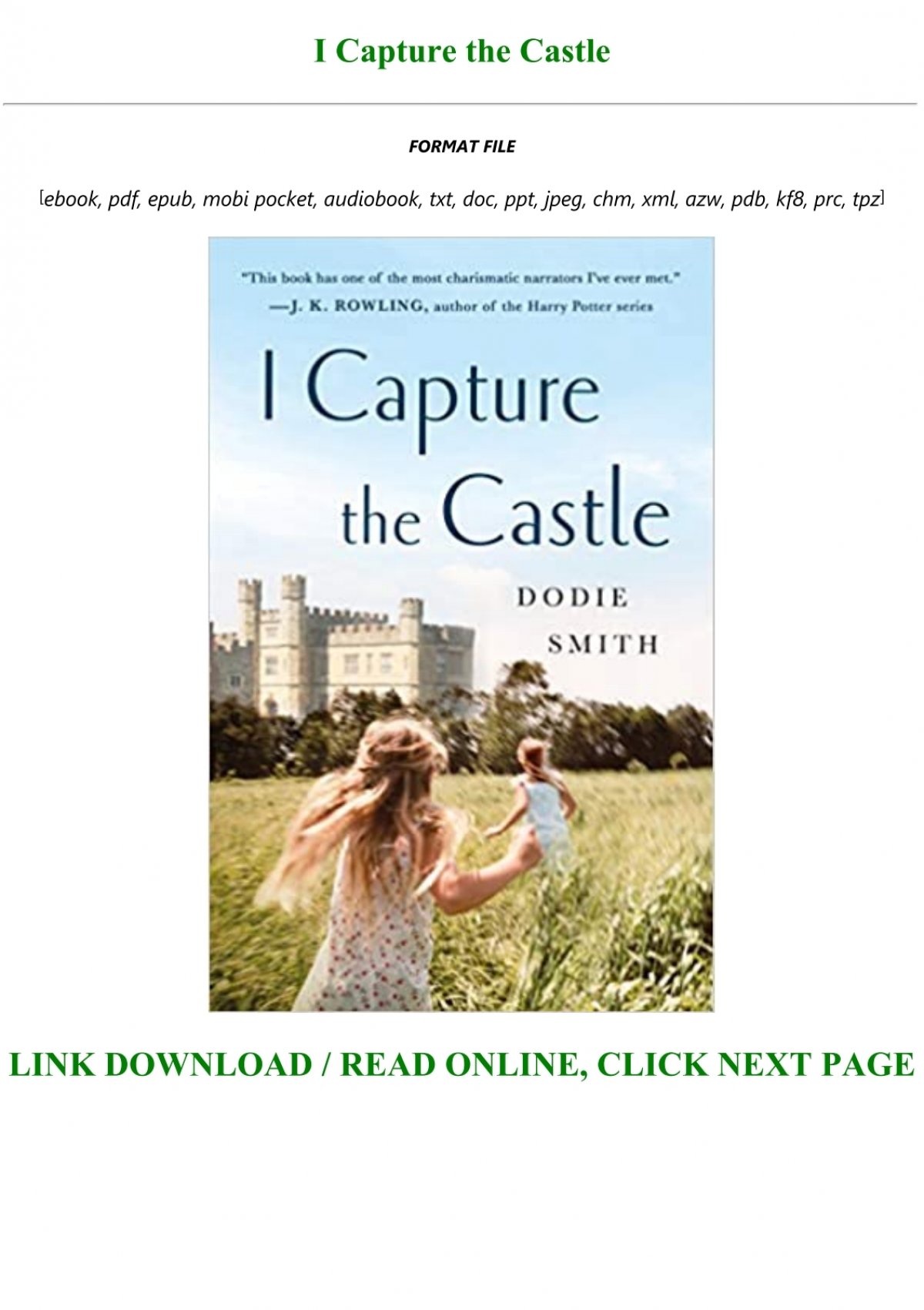 I Capture The Castle Vintage Classics Download Free Ebook