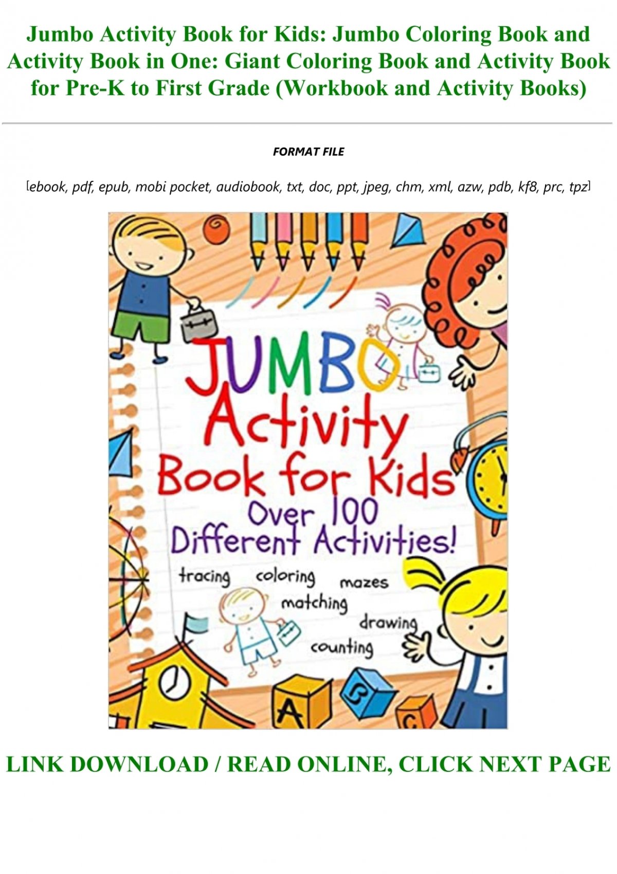 Download Best Pdf Jumbo Activity Book For Kids Jumbo Coloring Book And Activity Book In One Giant Coloring Book And Activity Book For Pre K To First Grade Workbook And Activity Books Full Books