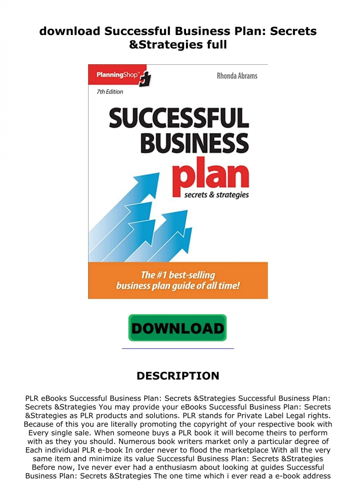 successful business plan secrets & strategies pdf free download