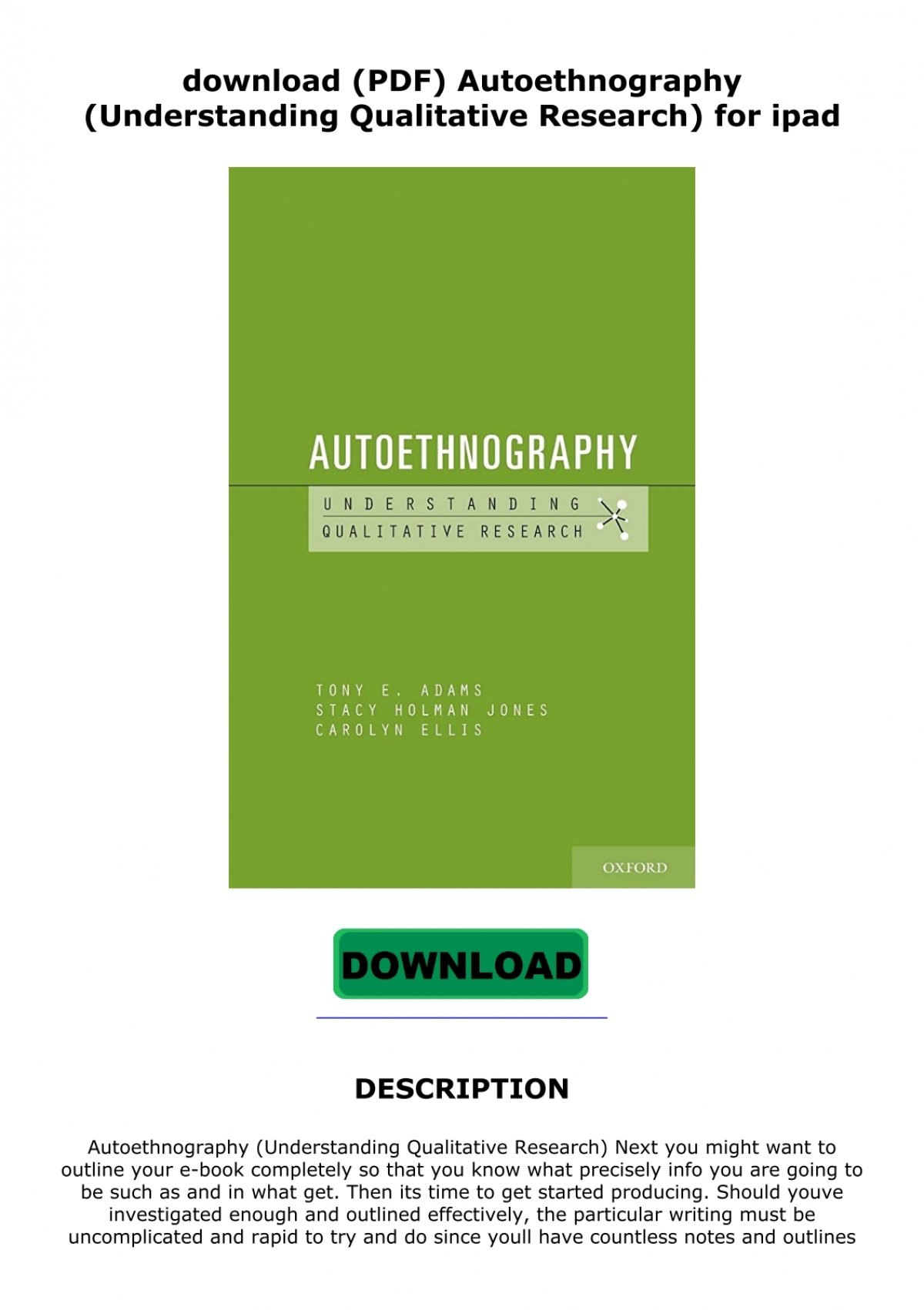 autoethnography understanding qualitative research pdf