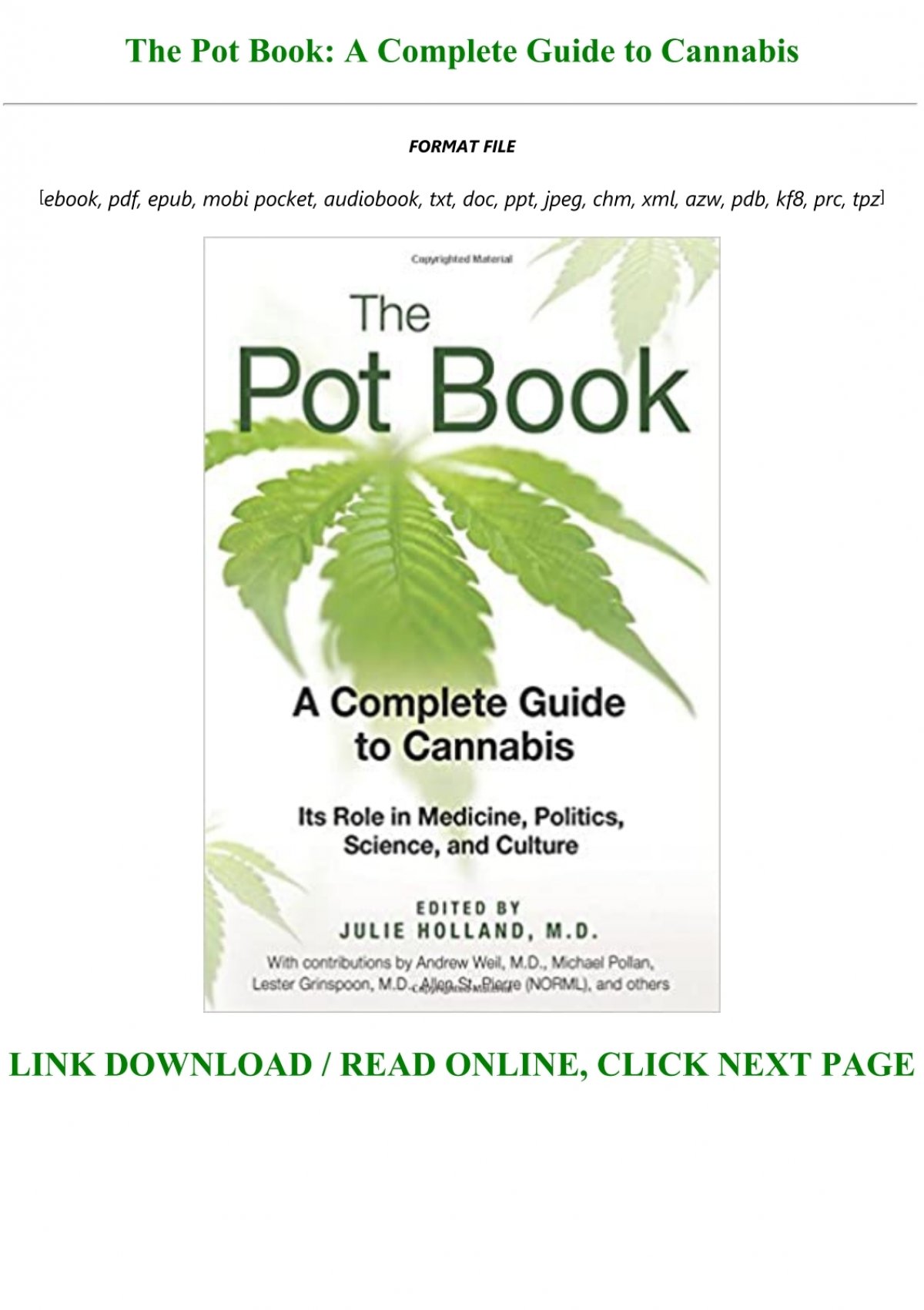  The Pot Book: A Complete Guide to Cannabis eBook
