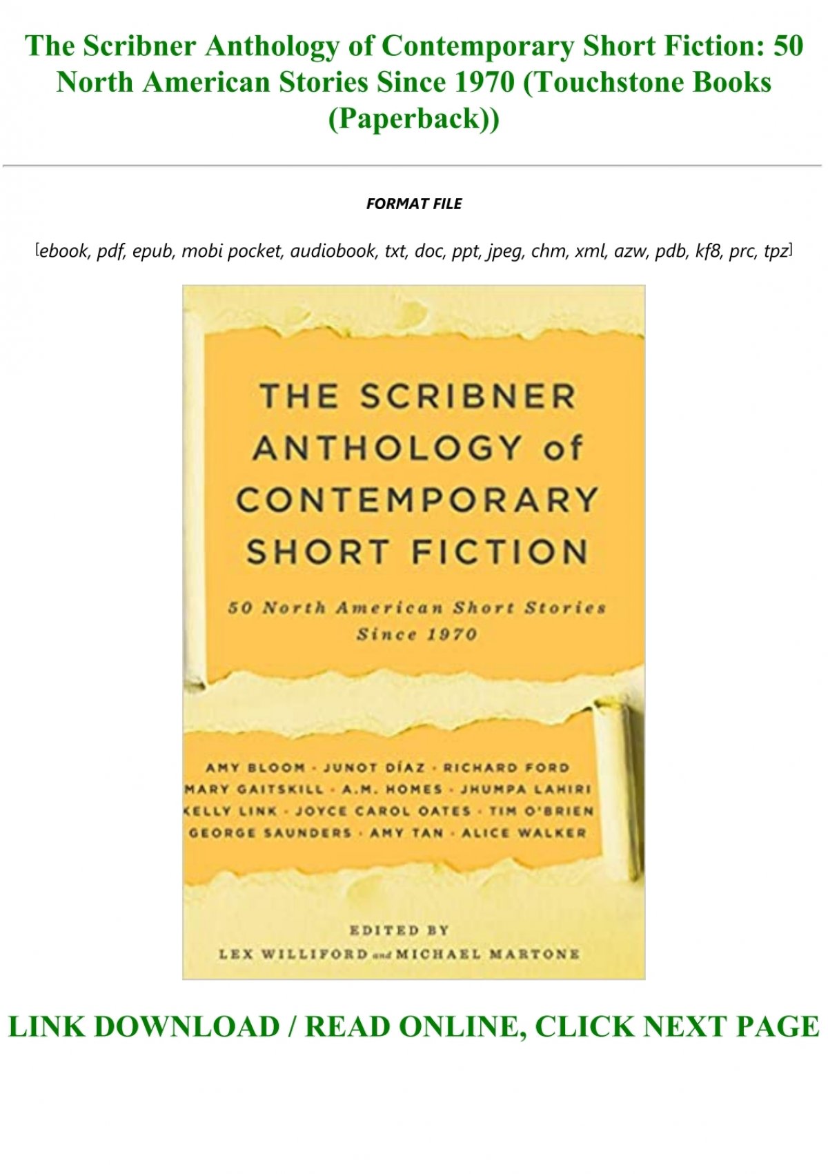 The Scribner Anthology of Contemporary Short Fiction: 50 North American  Stories Since 1970 (Touchstone Books (Paperback))