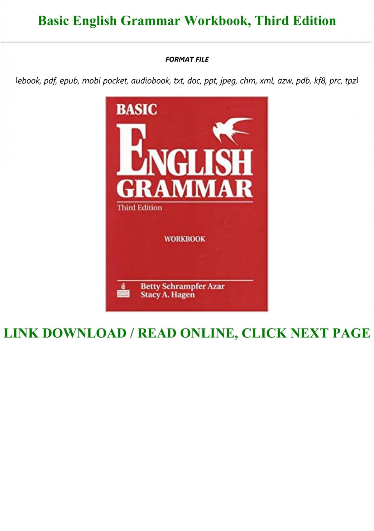 Basic English Grammar Workbook A