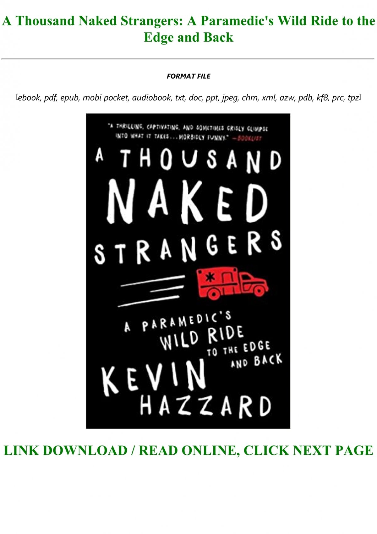 Download [pdf] A Thousand Naked Strangers A Paramedic S Wild Ride To The Edge And Back [full]