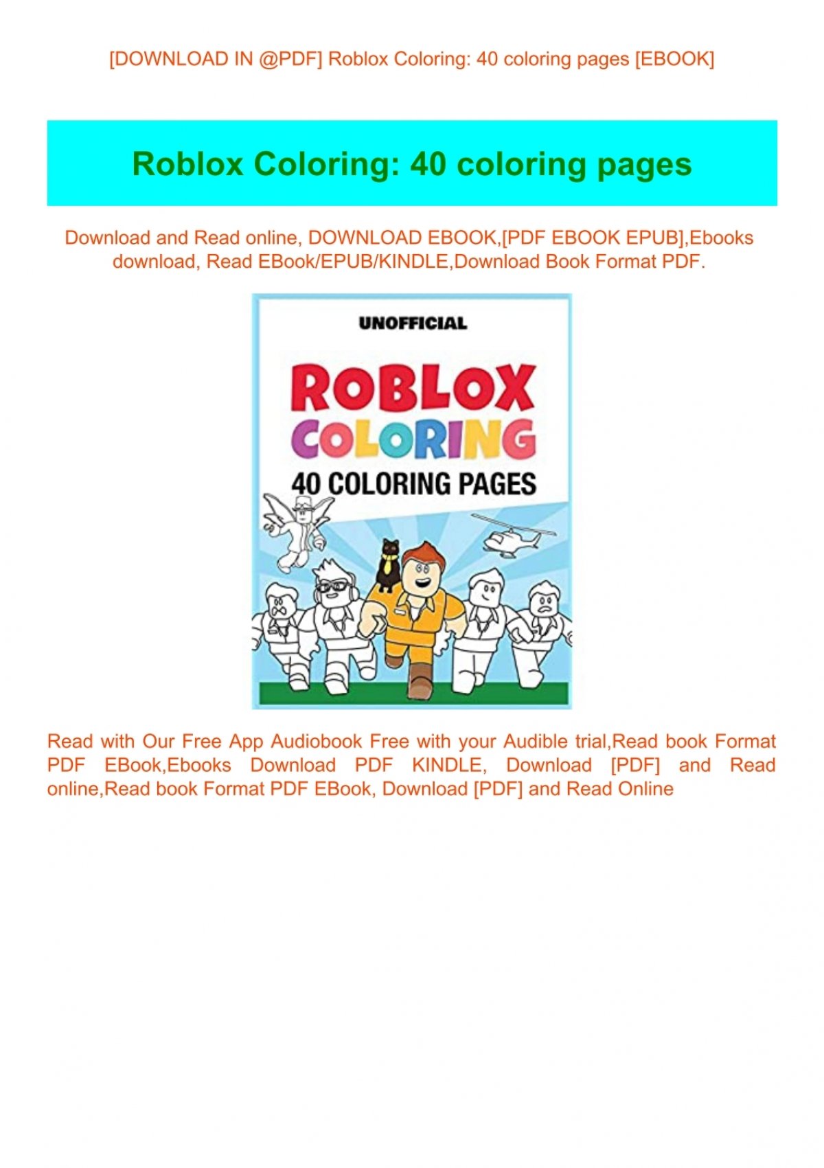 Download In Pdf Roblox Coloring 40 Coloring Pages Ebook - roblox app download for kindle