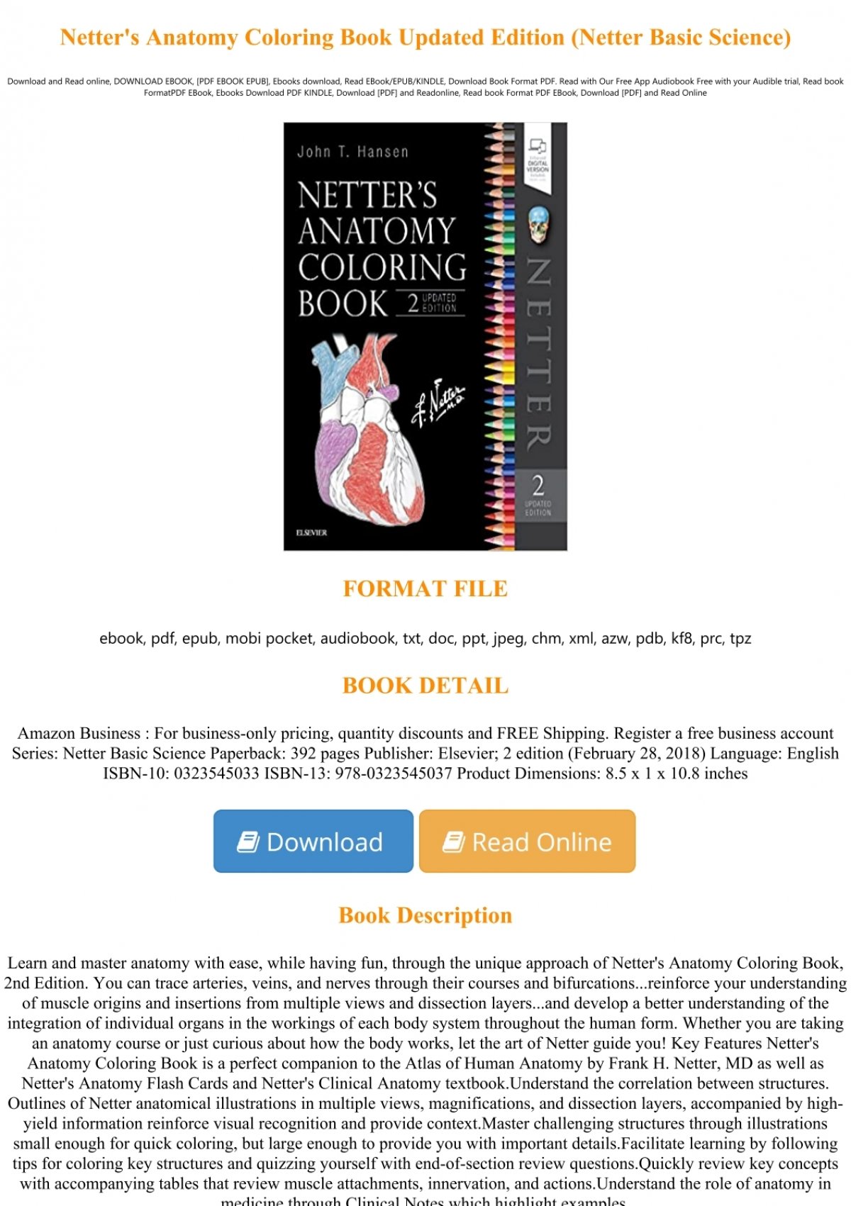 Download Pdf Download Netter S Anatomy Coloring Book Updated Edition Netter Basic Science Full Pages