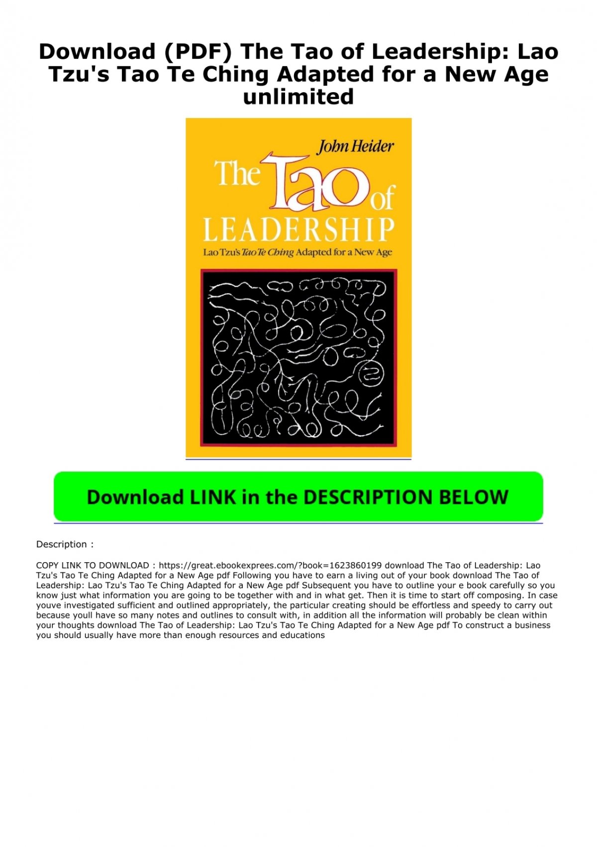 Download (PDF) The Tao of Leadership: Lao Tzu's Tao Te Ching Adapted for a  New Age unlimited