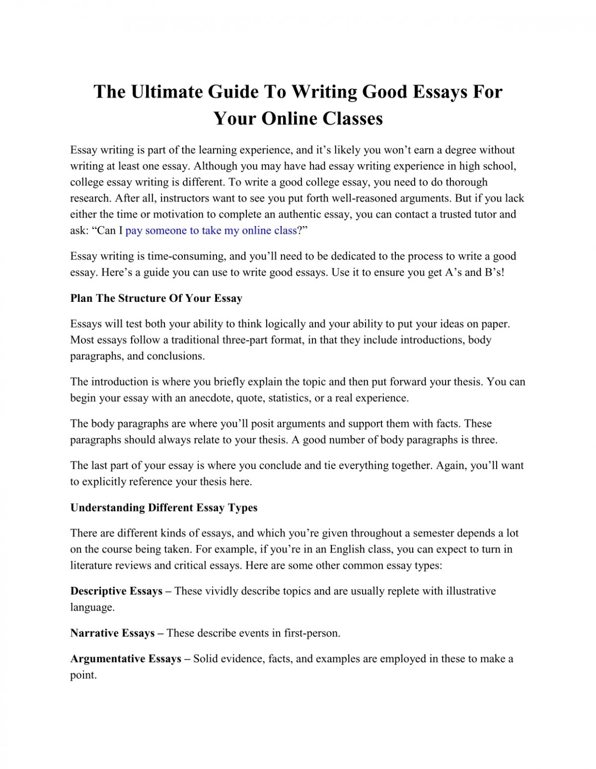 experience online classes essay