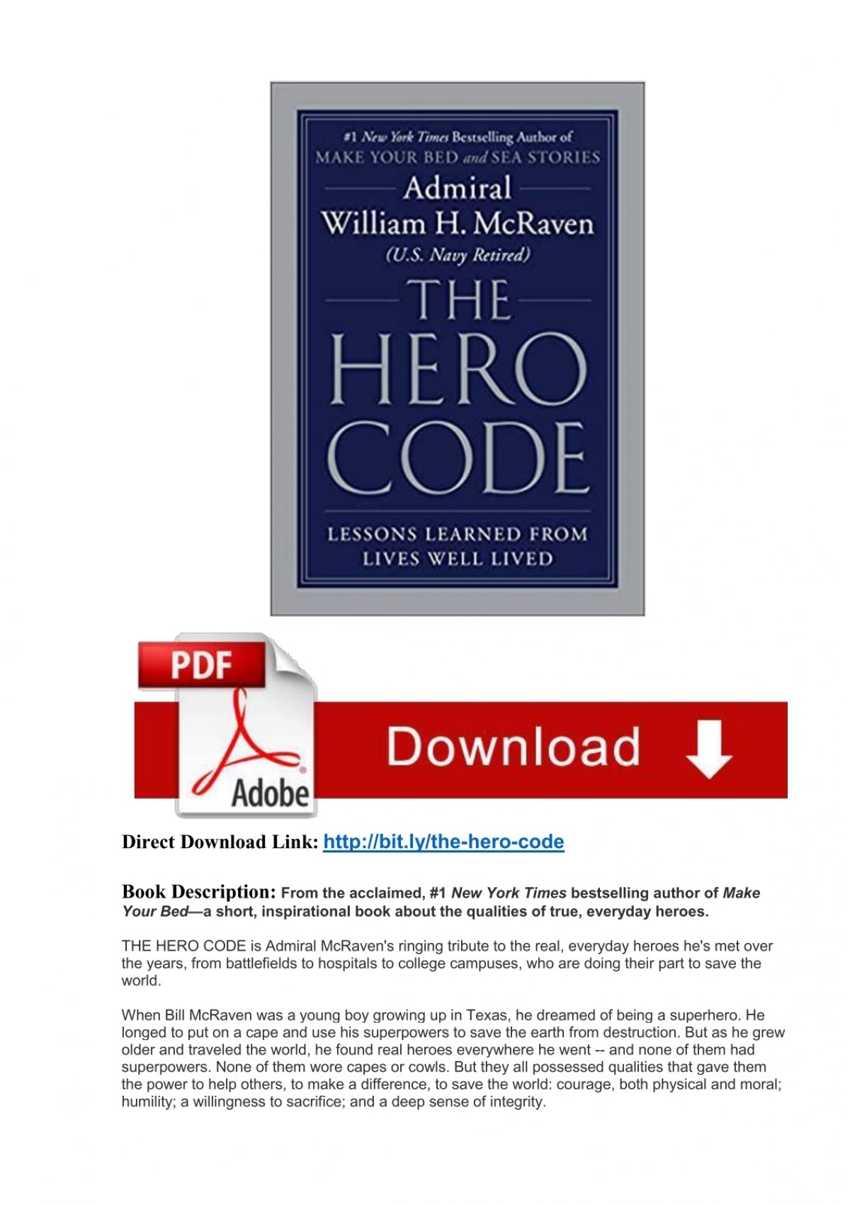 The Hero Code: Lessons by McRaven, Admiral William H.