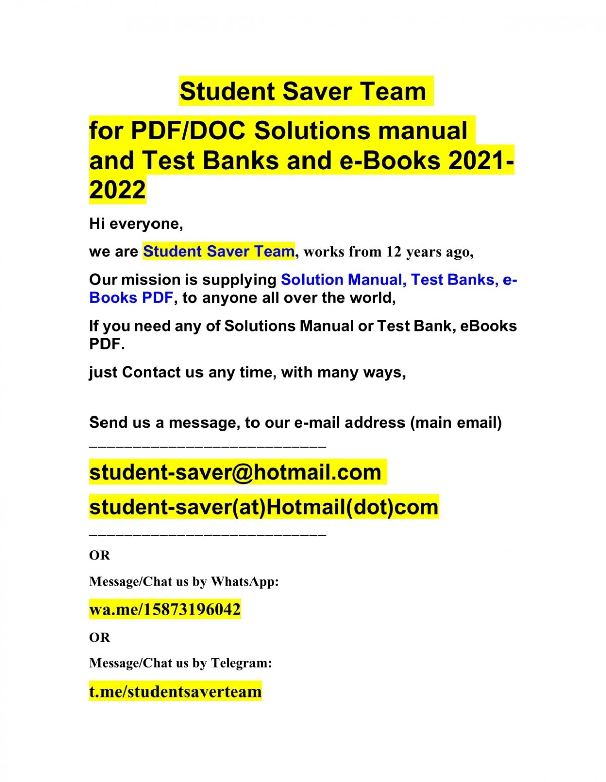 Full List Test Bank And Solution Manual 2021-2022 ( Student Saver Team ) Updated
