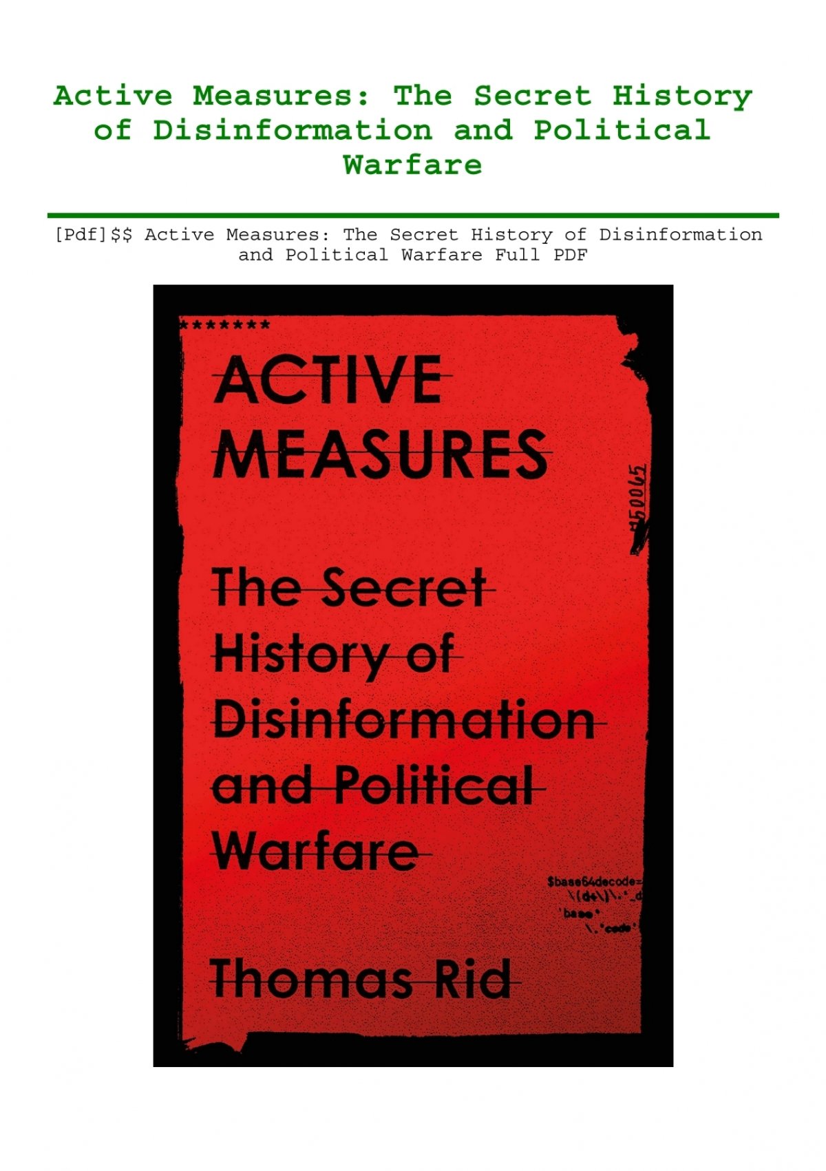 Pdf Active Measures The Secret History Of Disinformation And