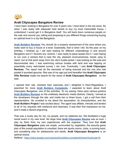 Aratt Cityscapes Bangalore Review