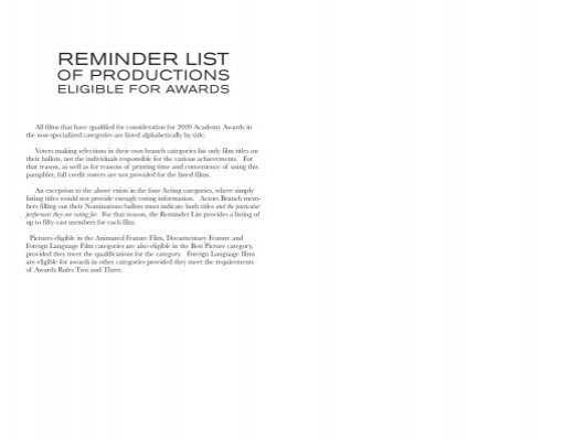 REMINDER LIST - Academy of Motion Picture Arts and Sciences