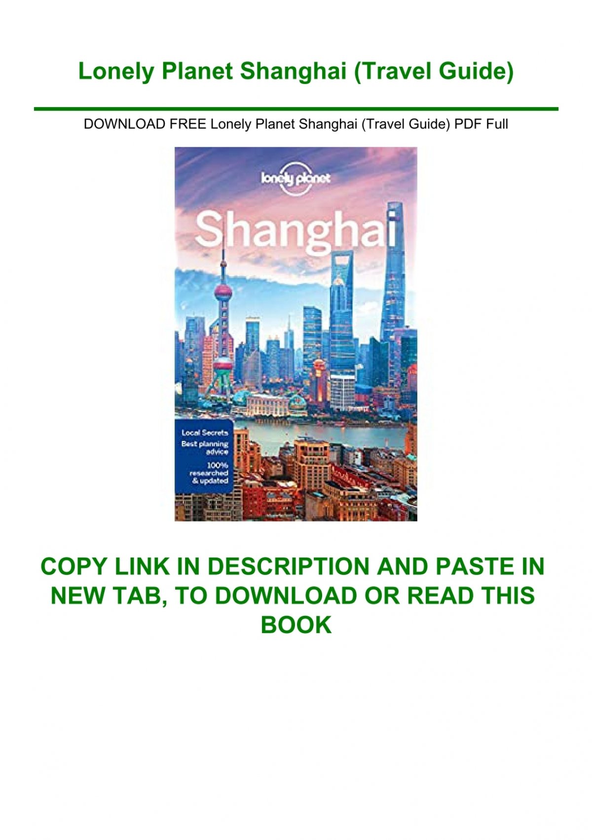 Download Free Lonely Planet Shanghai Travel Guide Pdf Full