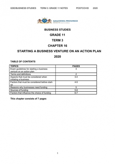 grade 11 business studies essay