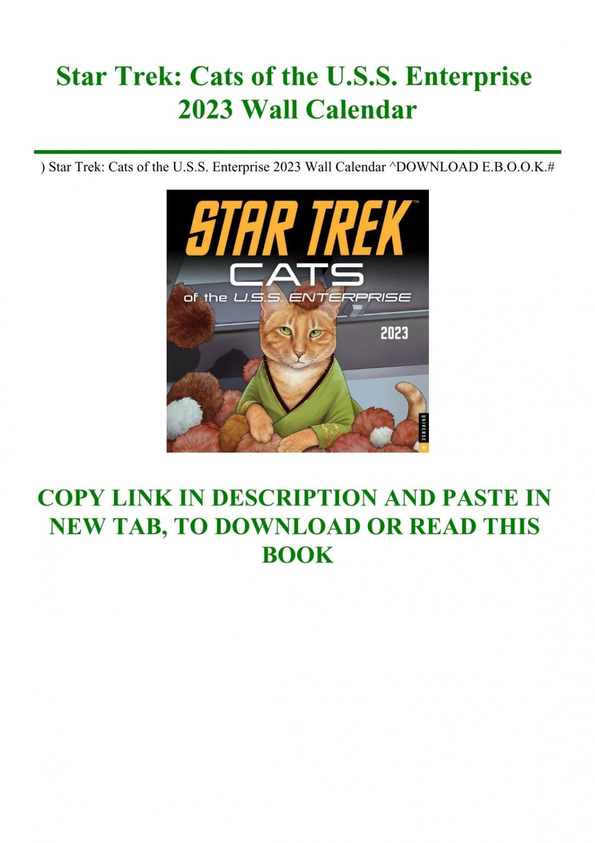 star trek cats of the u.s.s. enterprise 2023 wall calendar