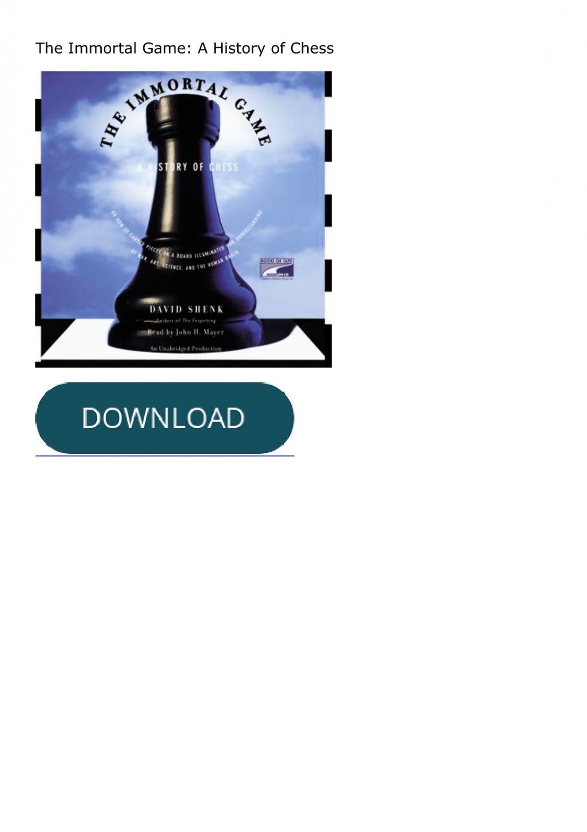 The Immortal Game: A History of Chess PDF Download