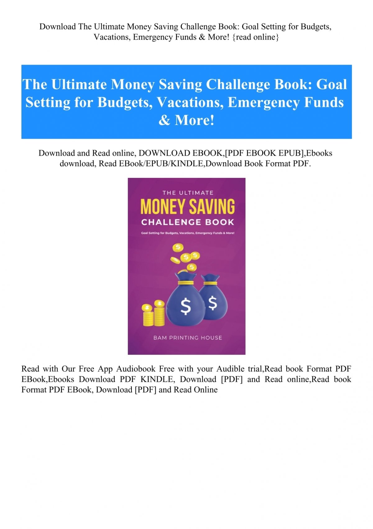 Download The Ultimate Money Saving Challenge Book Goal Setting for Budgets  Vacations Emergency Funds &amp;amp; More! {read online}