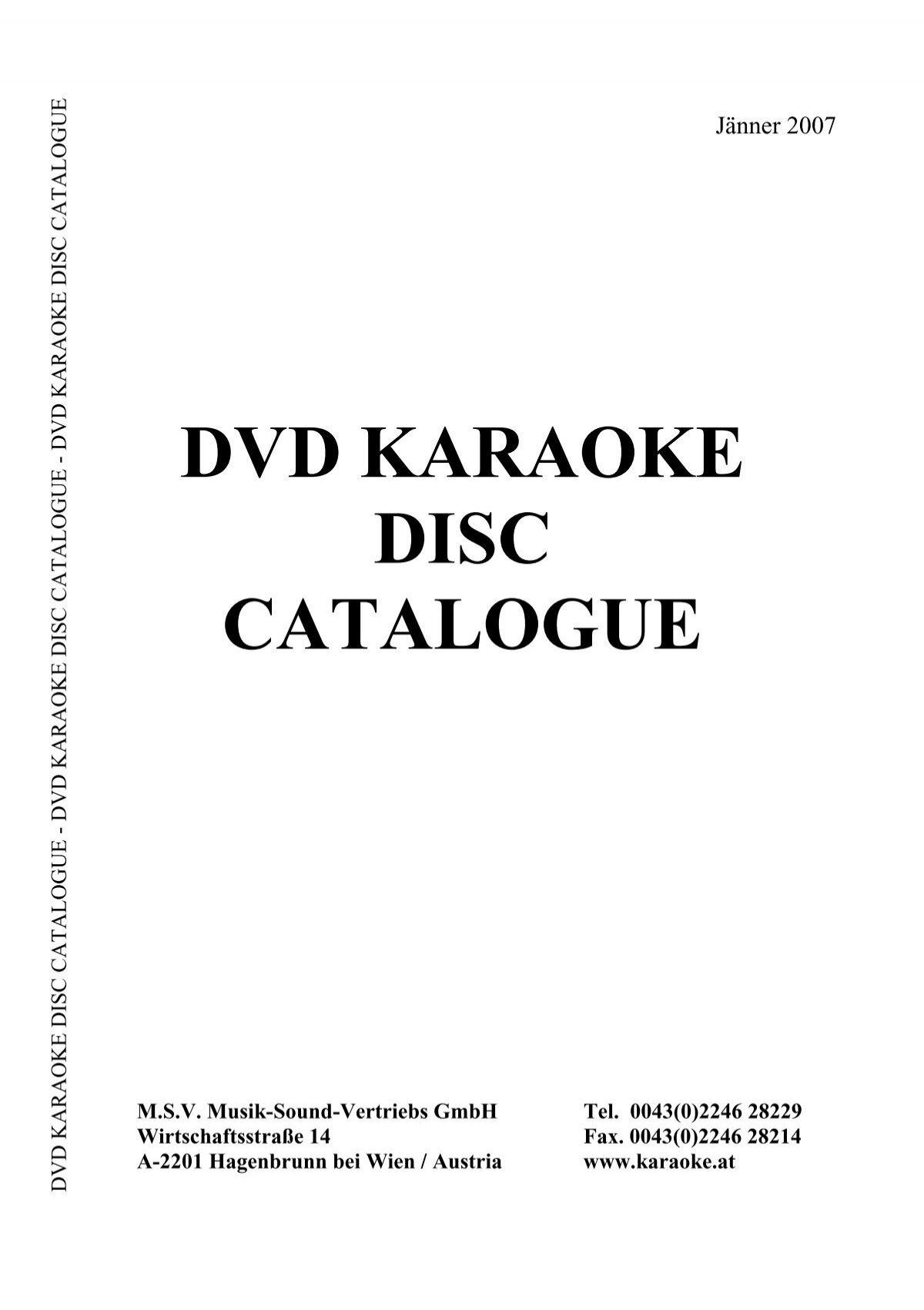 Dvd Karaoke Disc Catalogue Musik Sound Vertriebs Gmbh