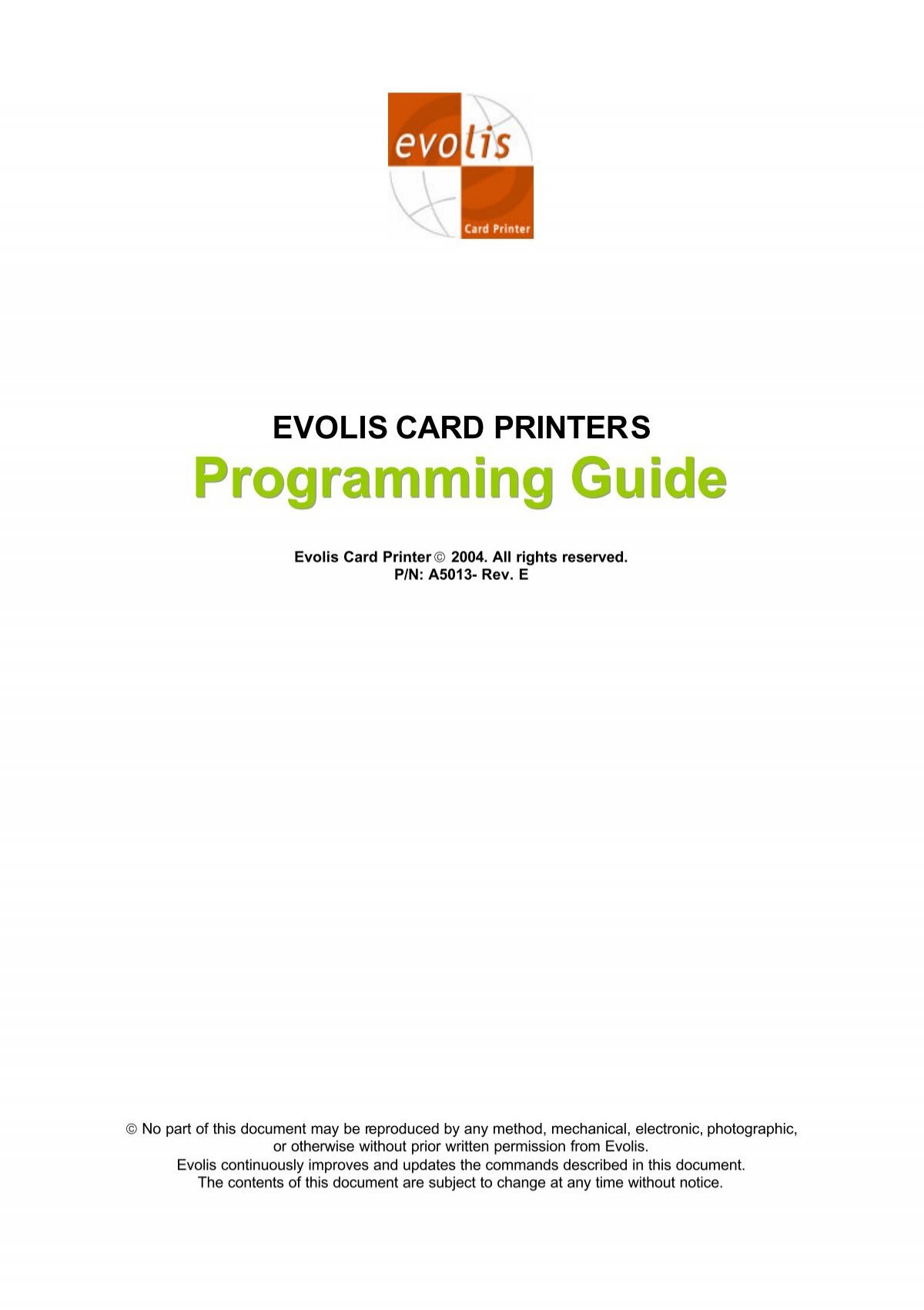 Evolis Card Printers Programming Guide  - Kartendrucker