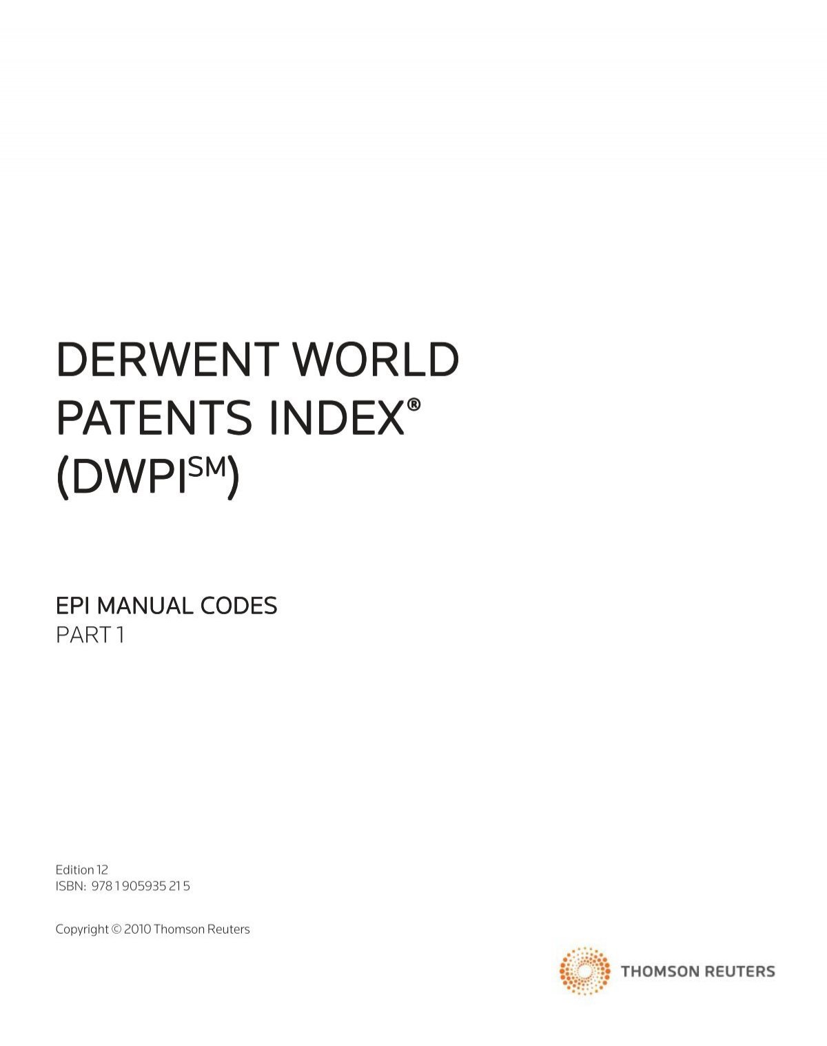 DWPI) EPI Manual Codes - Thomson Reuters
