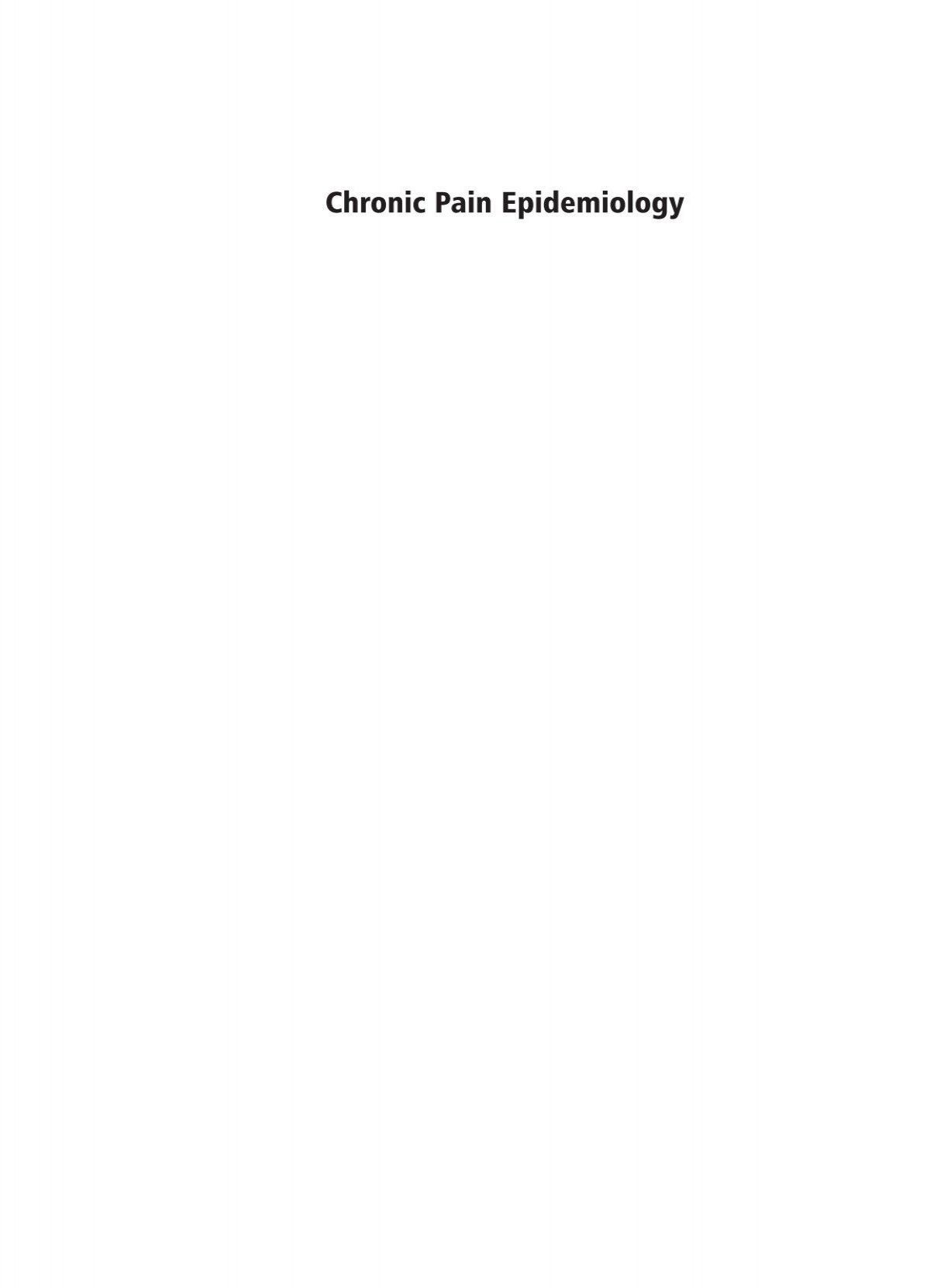Chronic Pain Epidemiology - University Press
