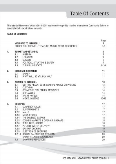 table of contents istanbul international community school