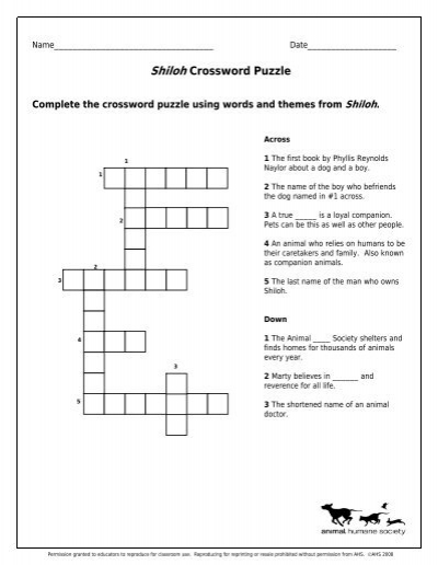Shiloh Crossword Puzzle 