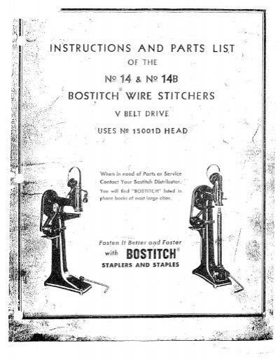 Bostitch BOSTITCH BOSTON WIRE STITCH HEADS & PARTS & PAPERWORK STITCHER PARTS No.2 & 26 