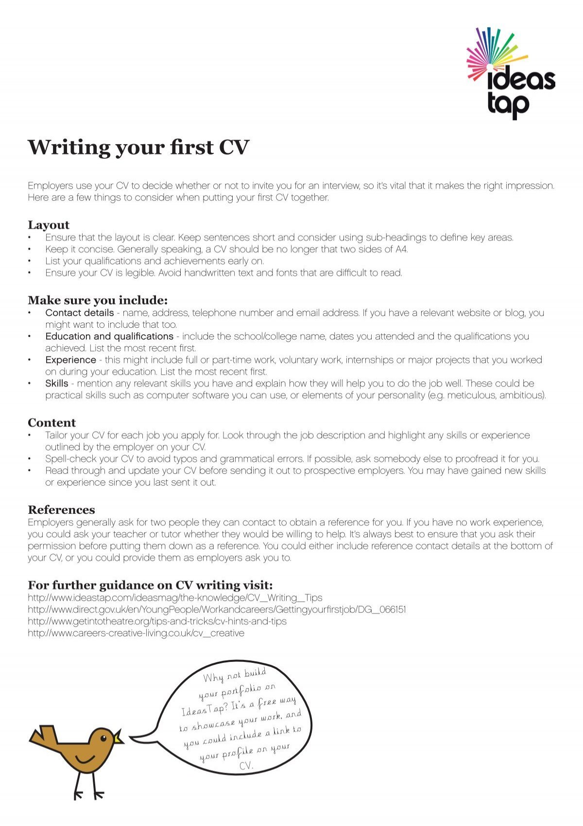 Writing Your First Cv Ideastap
