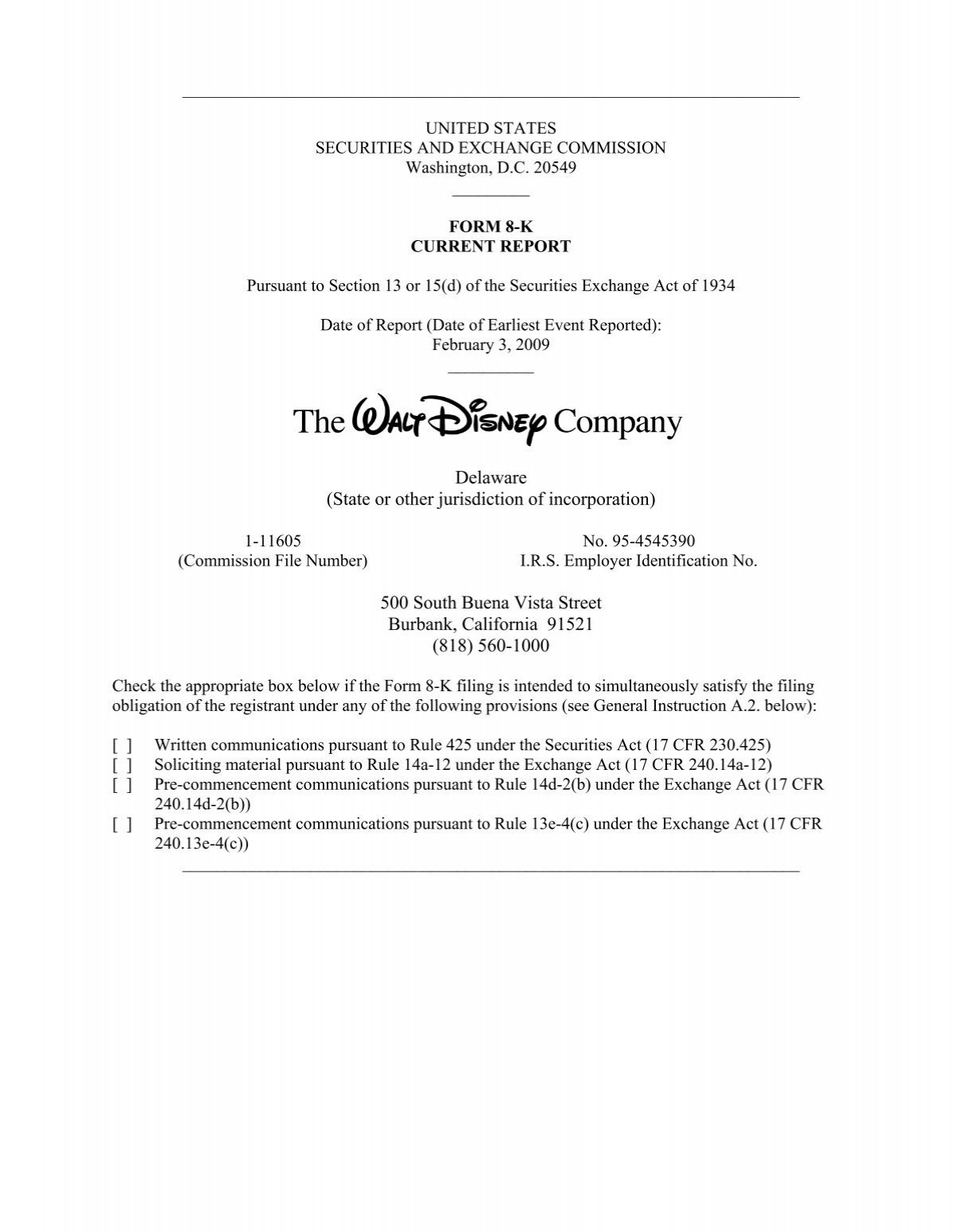 State Or Other Jurisdiction Of Incorporation The Walt Disney Company