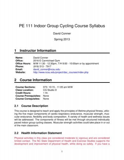 Indoor Group Cycling Course Syllabus