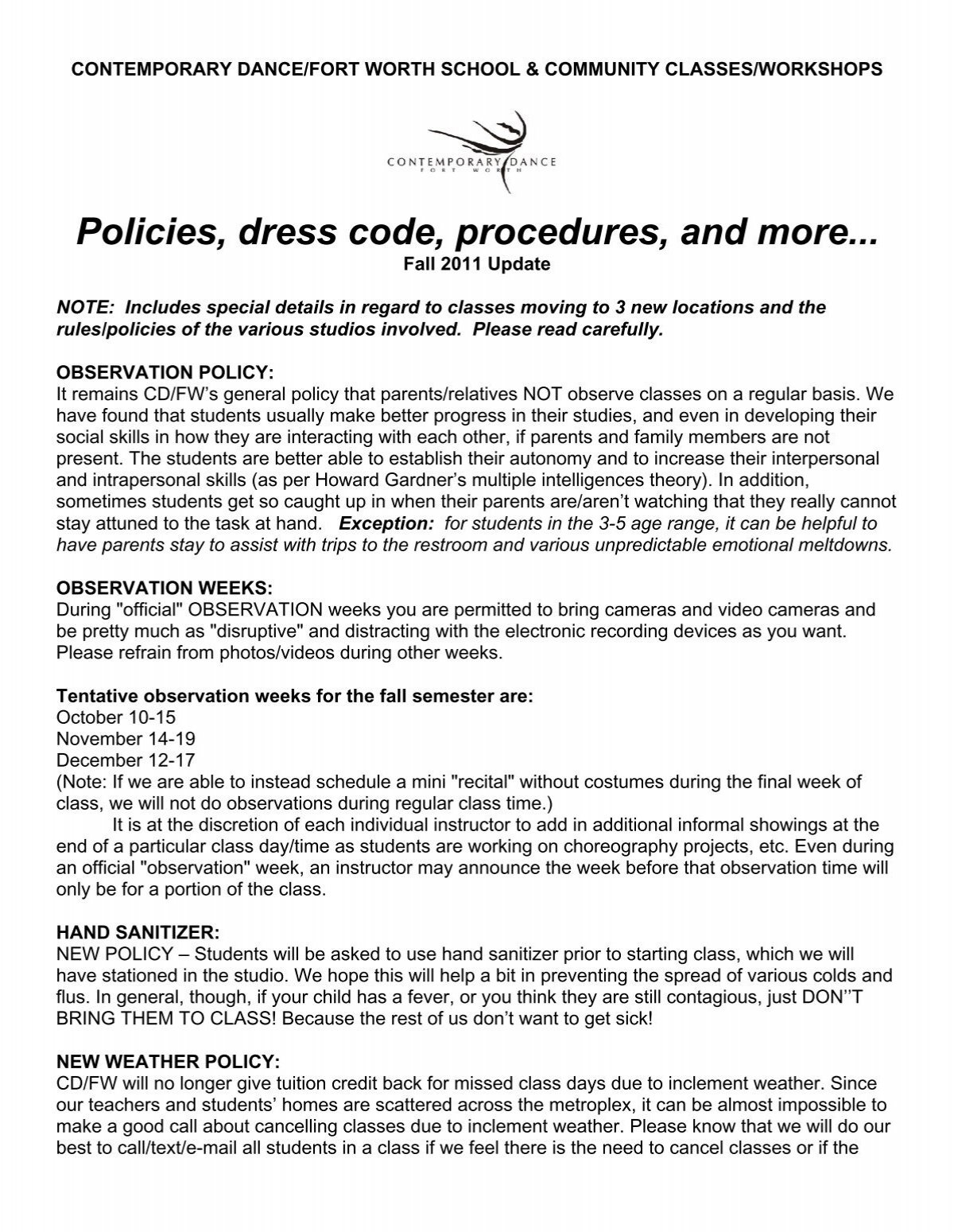 Policies, Dress Code, Procedures, And More - Contemporary Dance ...